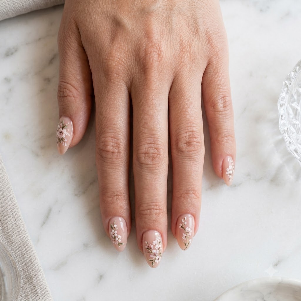 Floral freehand nail art